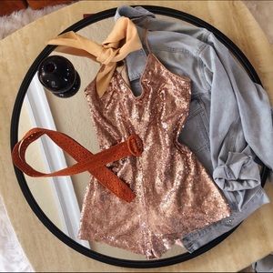 rose gold sequin romper